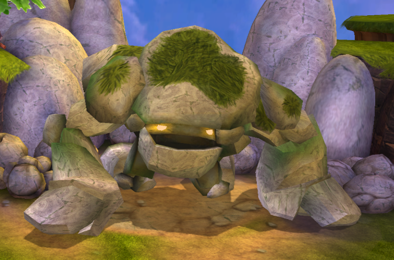 The Stone Golem knocked down after getting hit by its own boulder