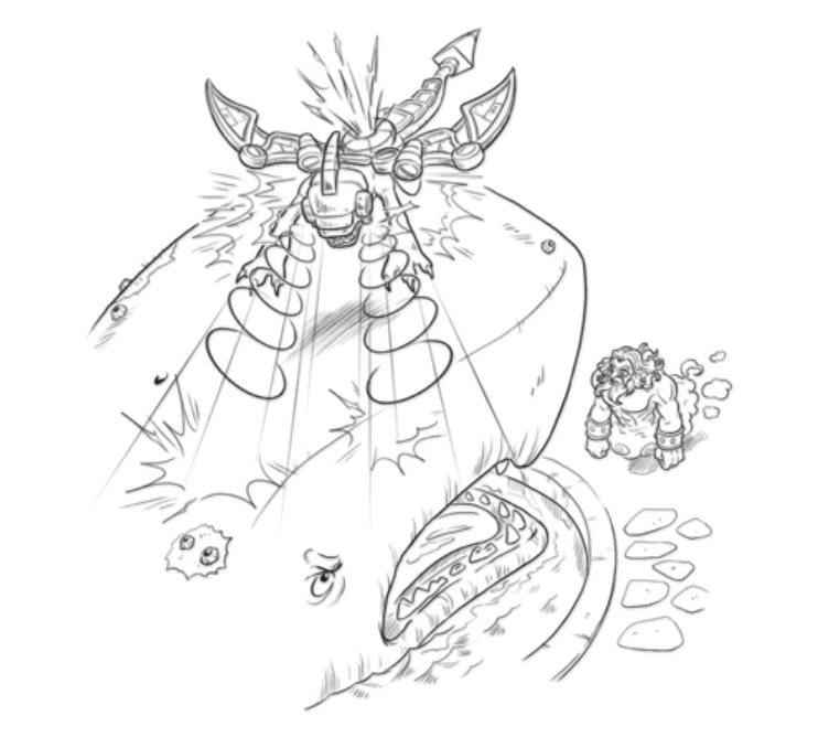 Drobot doing all he can to save Lightning Rod from going into the Land Whale's waiting jaws