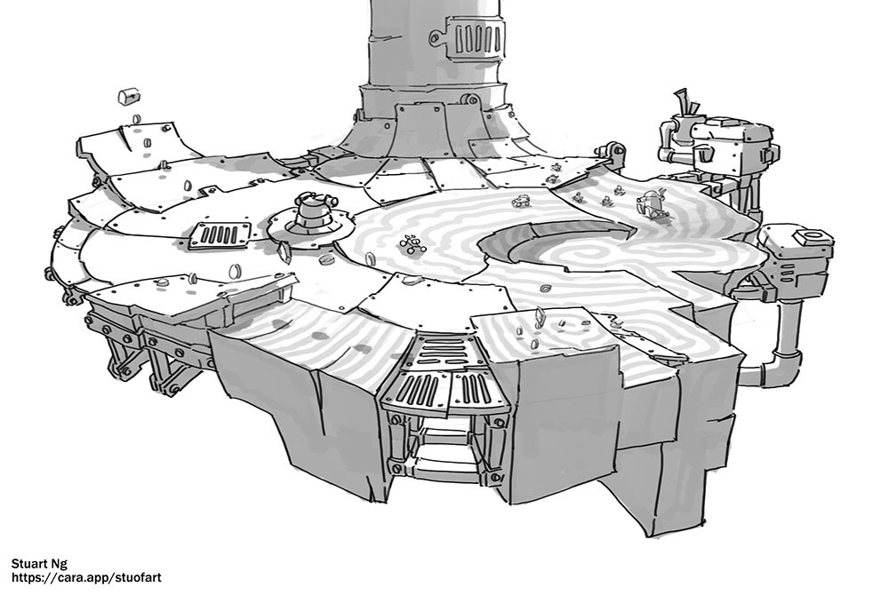 Scrapped Quarry concept art by Stuart Ng