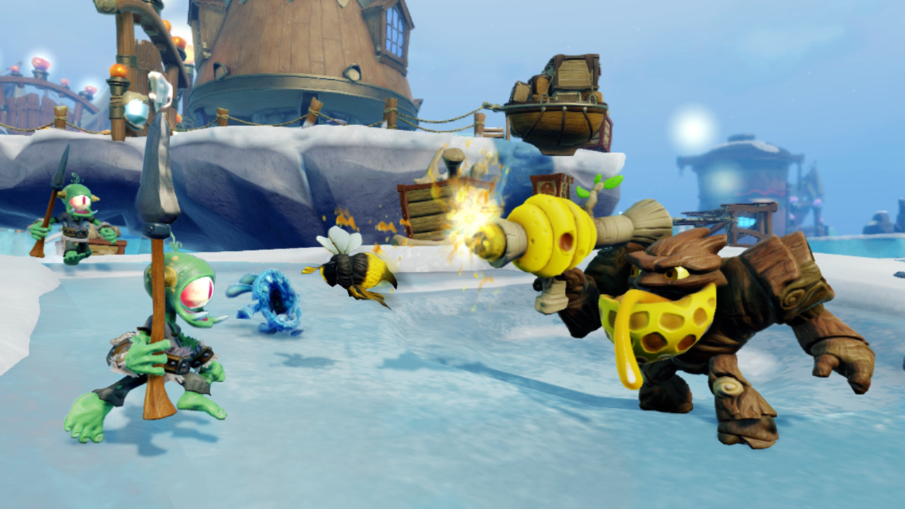 Bumble Blast fighting a Coldspear Cyclops and a Chompy Frostflower in the Boney Islands
