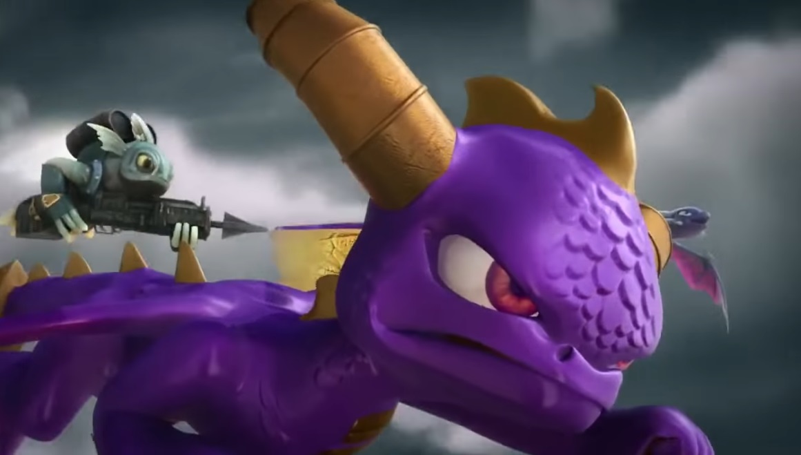 Spyro, Gill Grunt, and Cynder flying into battle in The Beginning trailer