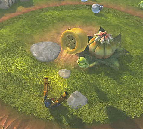 Legendary Trigger Happy lobbing a Pot of Gold at a Chompy Pod in Perilous Pastures