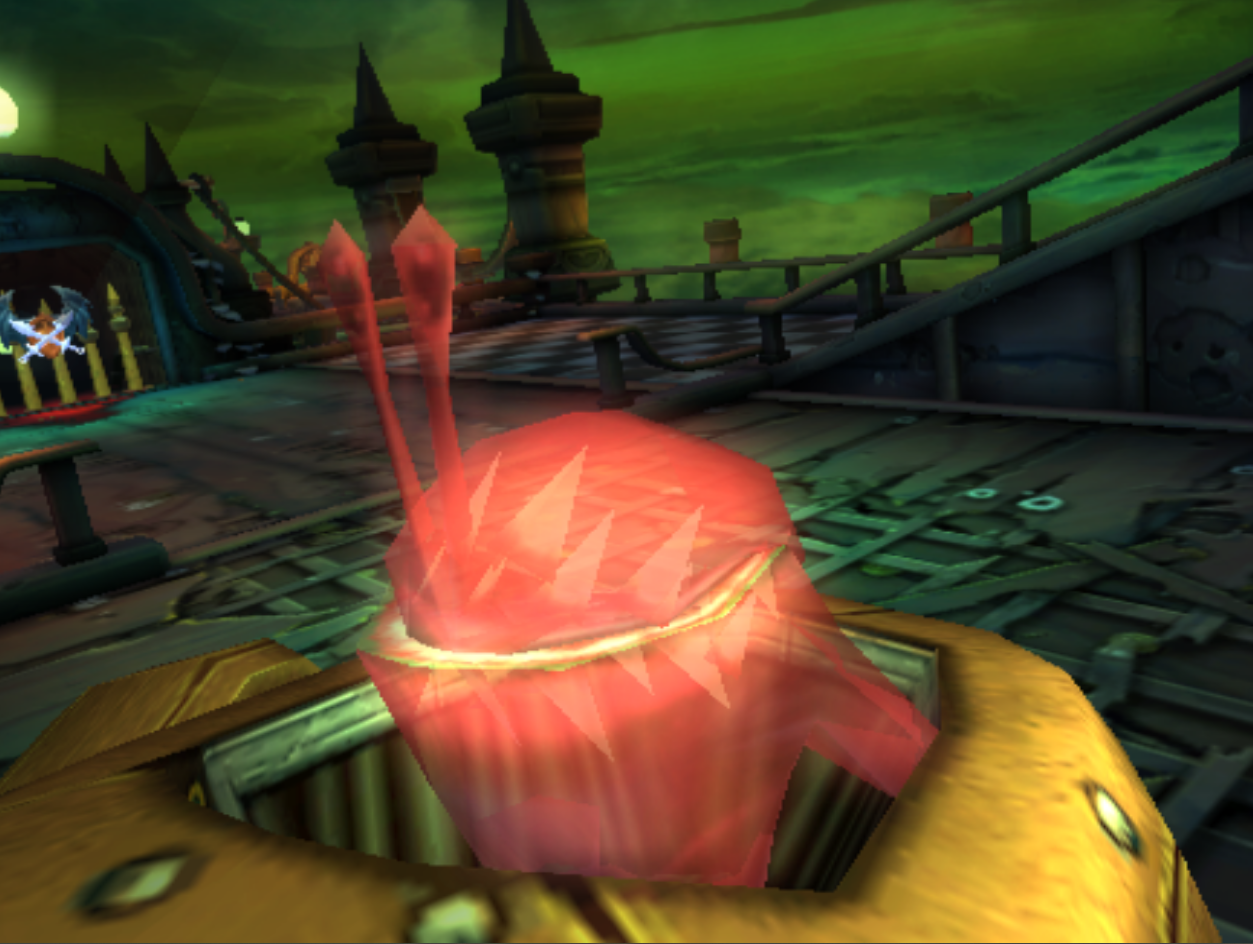 Ghostly red chompy seen piloting the Chompy Bot in Aerial Attack!