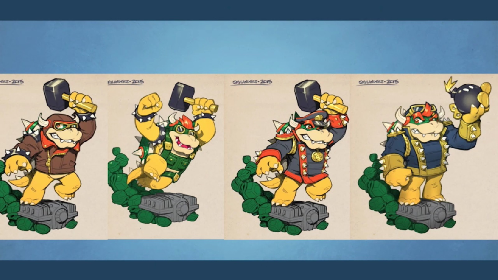 Hammer Slam Bowser's concept designs, including evidence of the scrapped Koopa element[1]