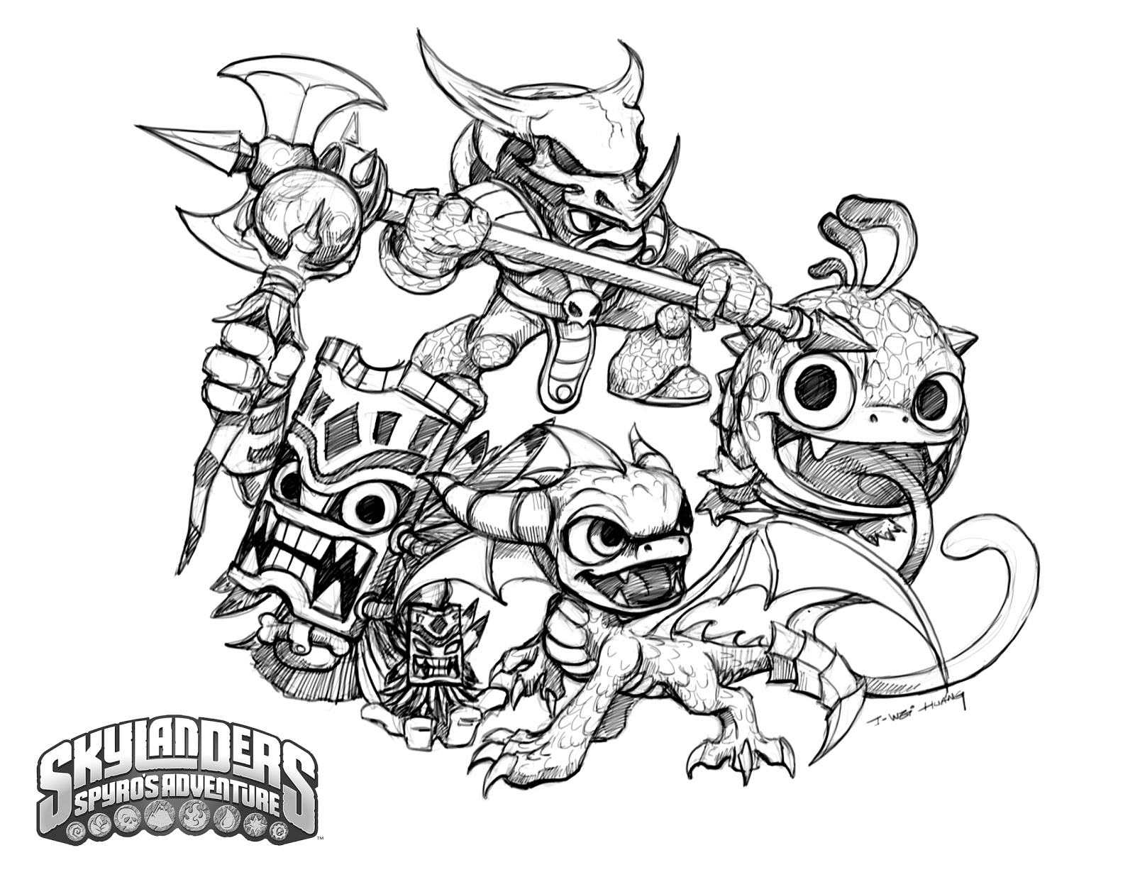 The Magic Skylanders in Skylanders: Spyro's Adventure (Spyro, Double Trouble, Wrecking Ball, Voodood) by I-Wei Huang