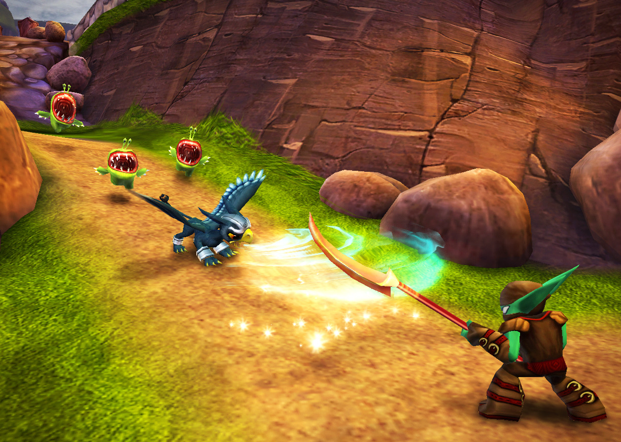 Sonic Boom battling a Drow Spearman and Chompies in Perilous Pastures
