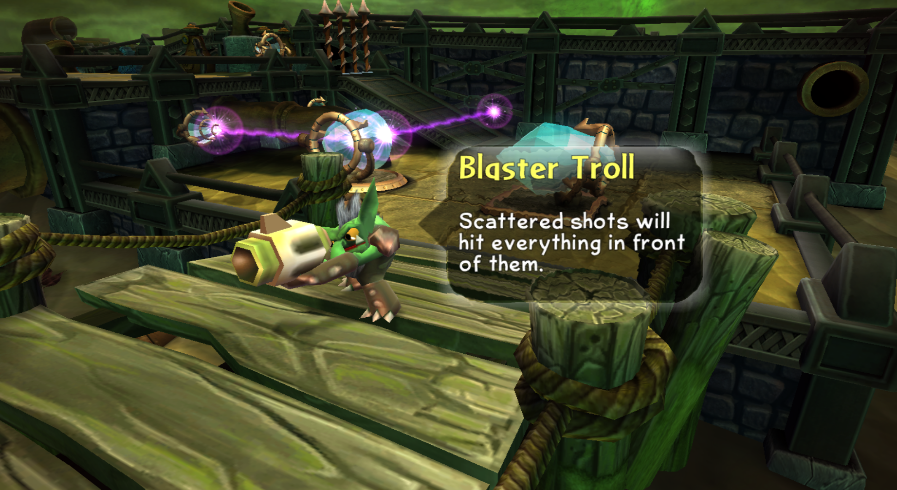 Blaster Troll's enemy intro at Oilspill Island in Skylanders: Spyro's Adventure (Wii)