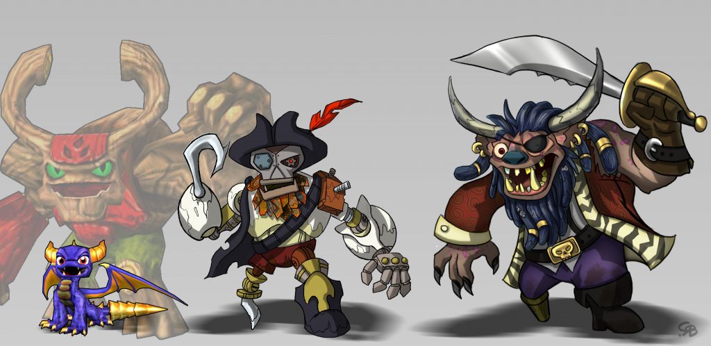 Line-up of Tree Rex, Spyro, Rustbeard and Captain Frightbeard by Chris Bromby