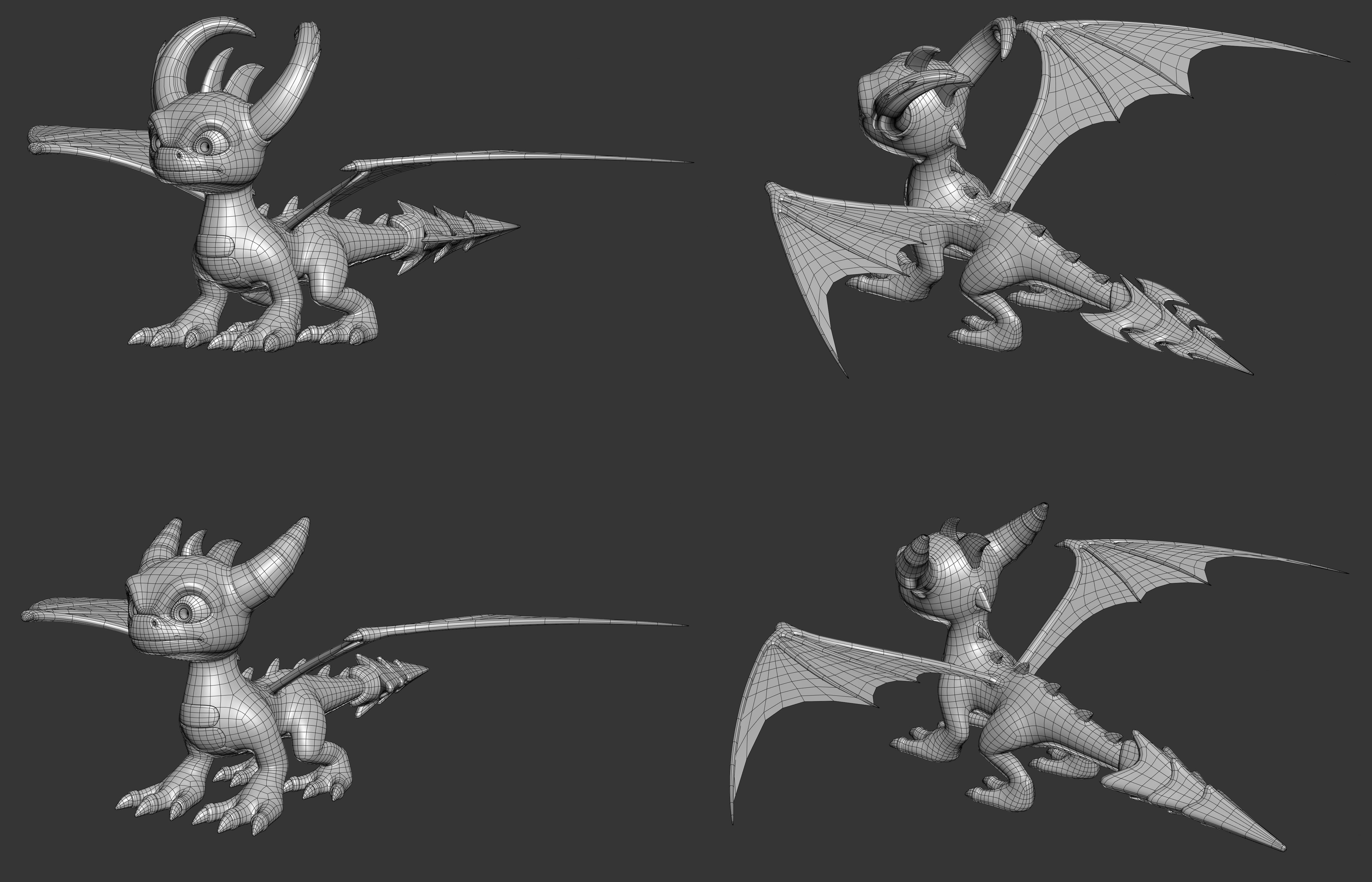 Wireframes of Awakened and regular Spyro's cinematic models by Youngjun Choi