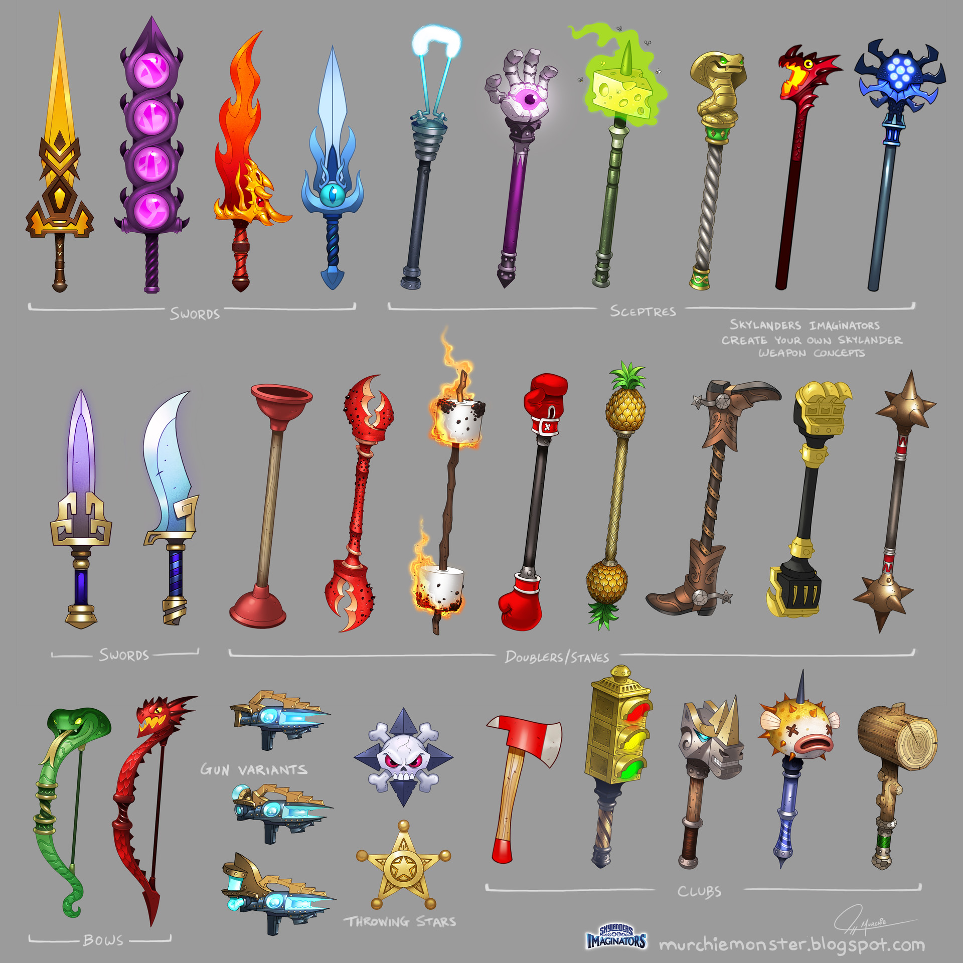 Concepts for Imaginator weapons by Jeff Murchie.