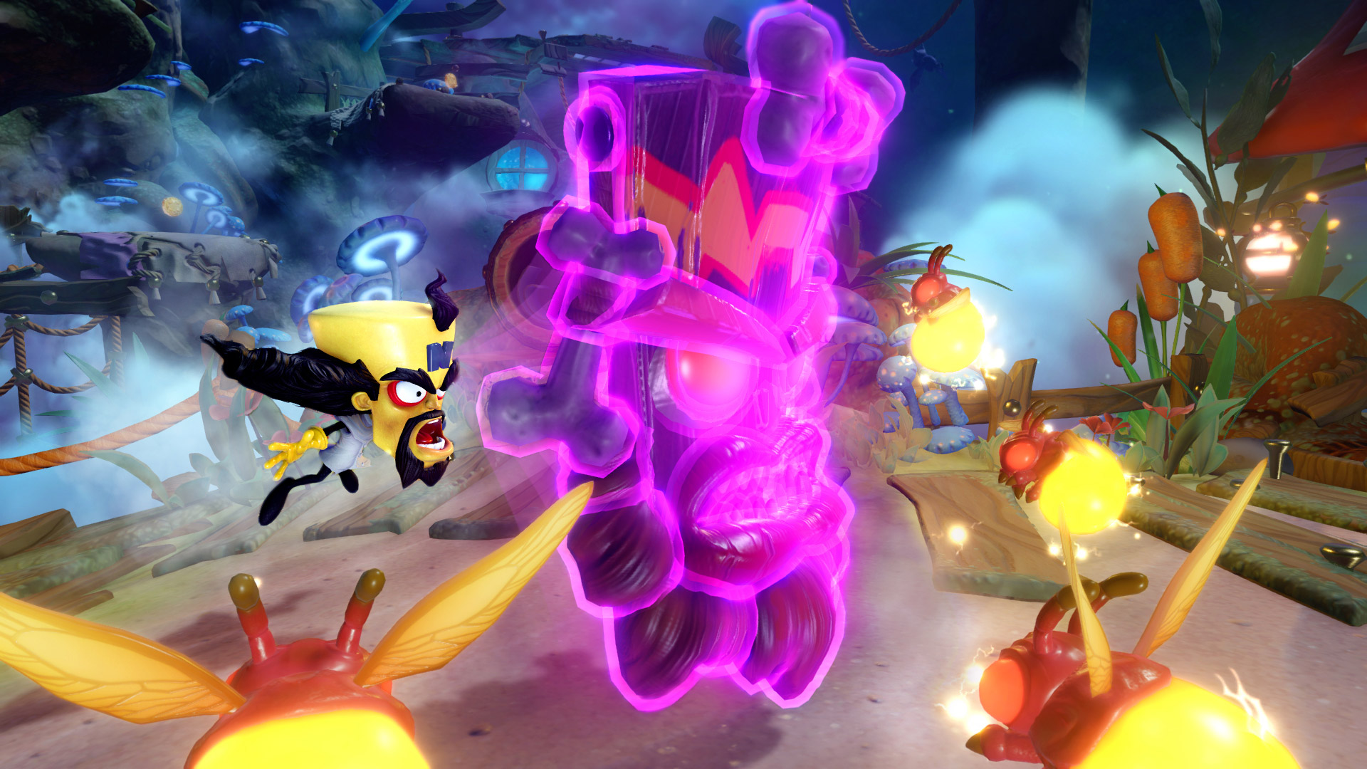 Cortex using Uka Uka to attack enemies