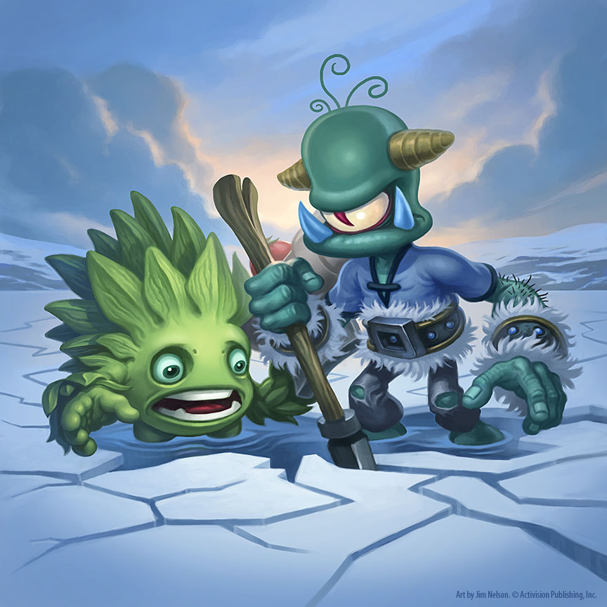 Unused Battlecast art of Food Fight and a Coldspear Cyclops by Jim Nelson