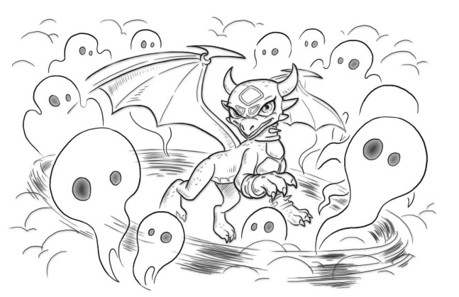 Cynder summoning ghosts, attempting to stop Hurrikazam's cloud.