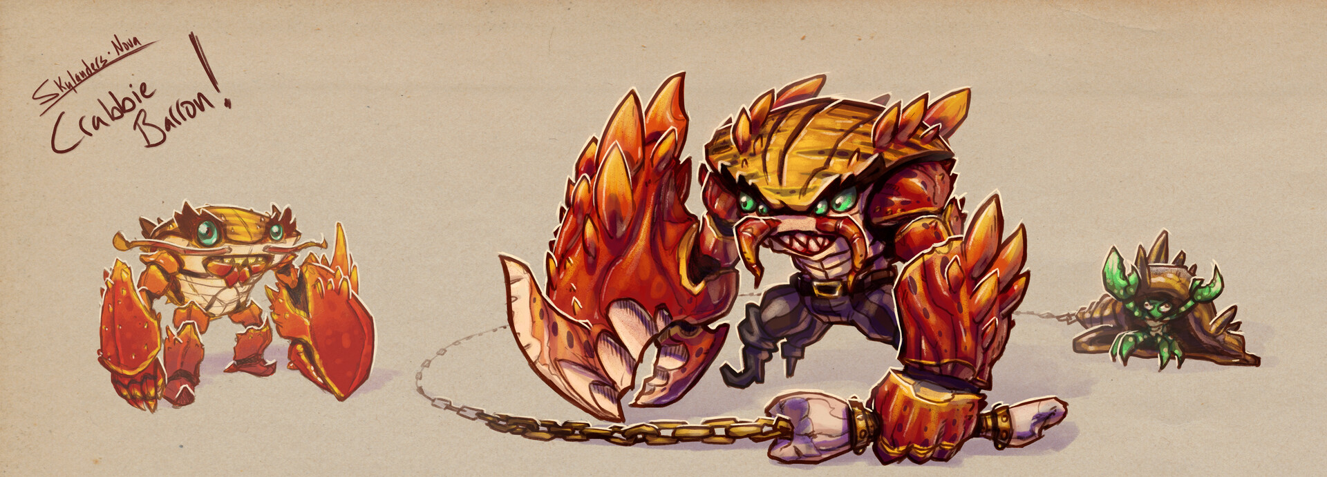 A bulky crab character design by Jeff Bellio