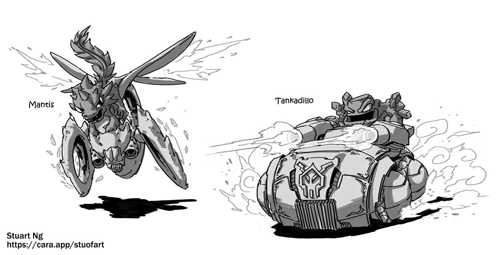 A series of vehicle concepts for Skylanders Superchargers in early development by Stuart Ng