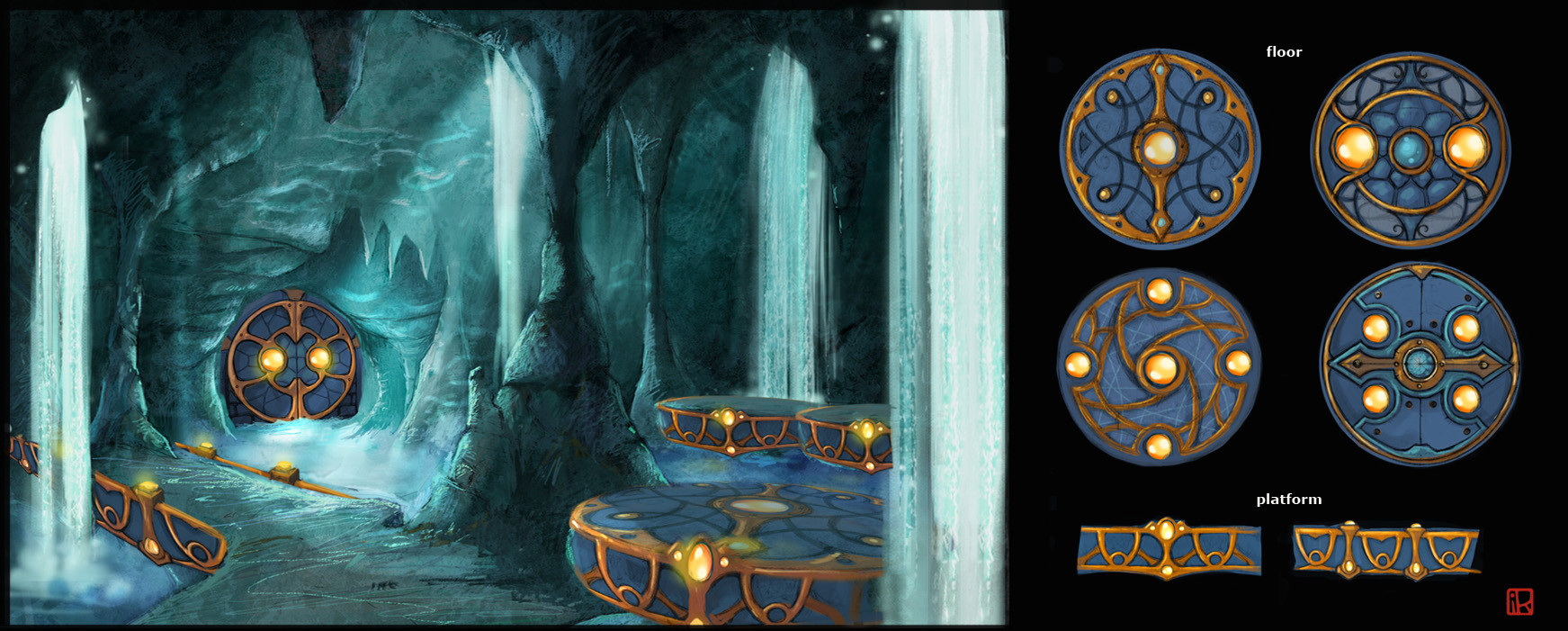 Autogyro Adventure caves concept art by iRene Chan.[1]