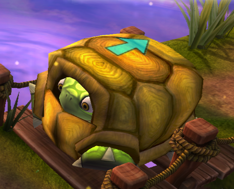 Turtle hiding in its shell when the Skylander gets close