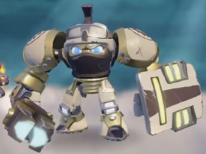 High Volt's armor from his "Insulated Iron" upgrade, Shield from his "Re-Fused" upgrade and Spear "Light Fighter" path