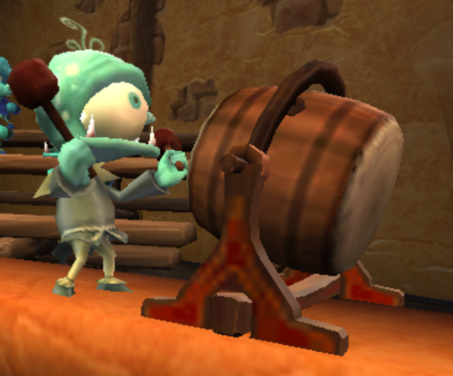 Drummer Cyclops seen in the Rumbletown arena