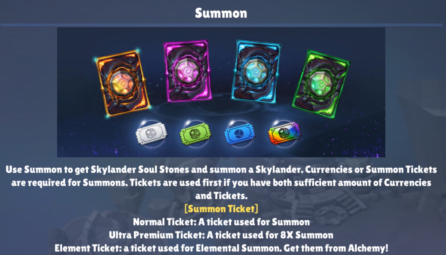The old version of the Summon Tickets