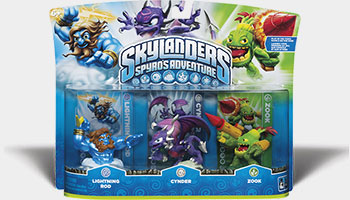 Cynder in a triple pack with Lightning Rod and Zook