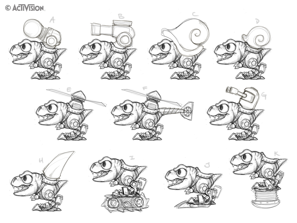 Concepts of Chopper using different weapons with different abilities