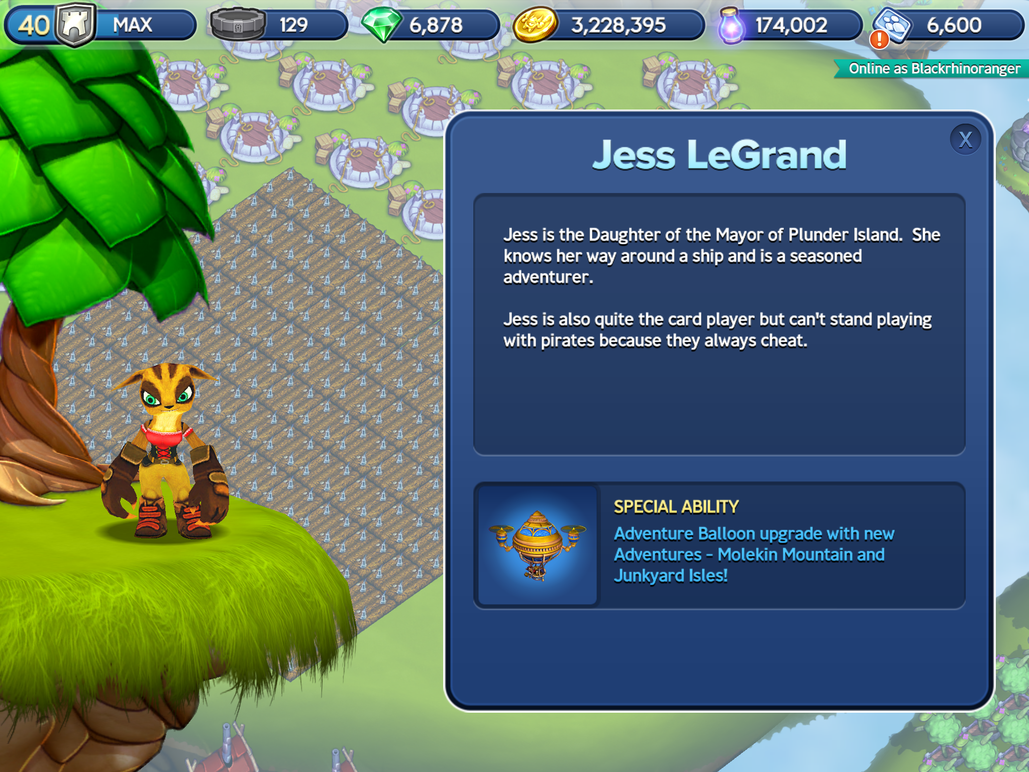 Jess LeGrand ingame description in the Lost Islands
