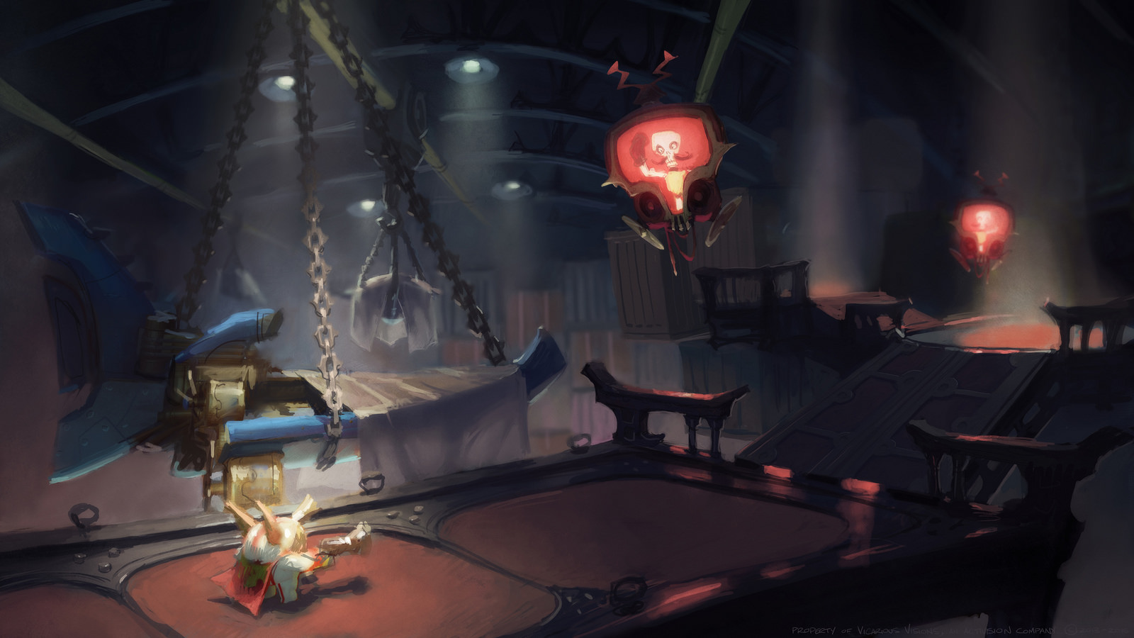 Concept art of the prison hangar by Dave Phillips
