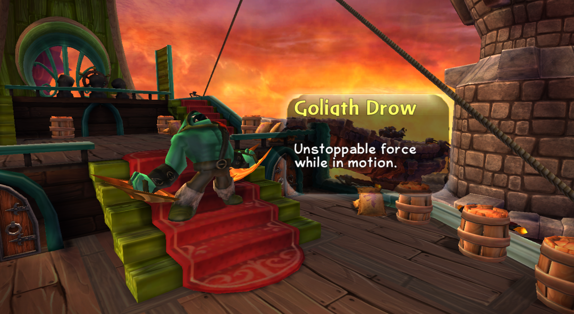 Goliath Drow's enemy intro at Sky Schooner Docks in Skylanders: Spyro's Adventure (Wii)