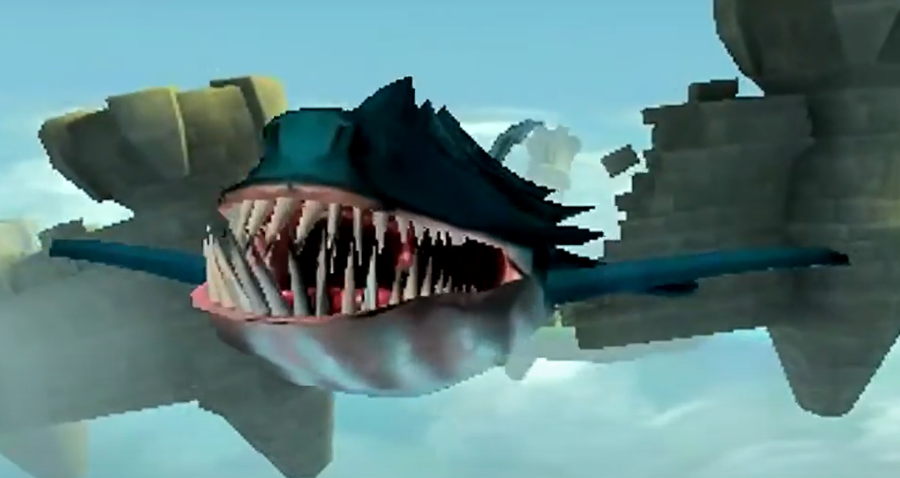 The Leviathan in floating in the sky from front.