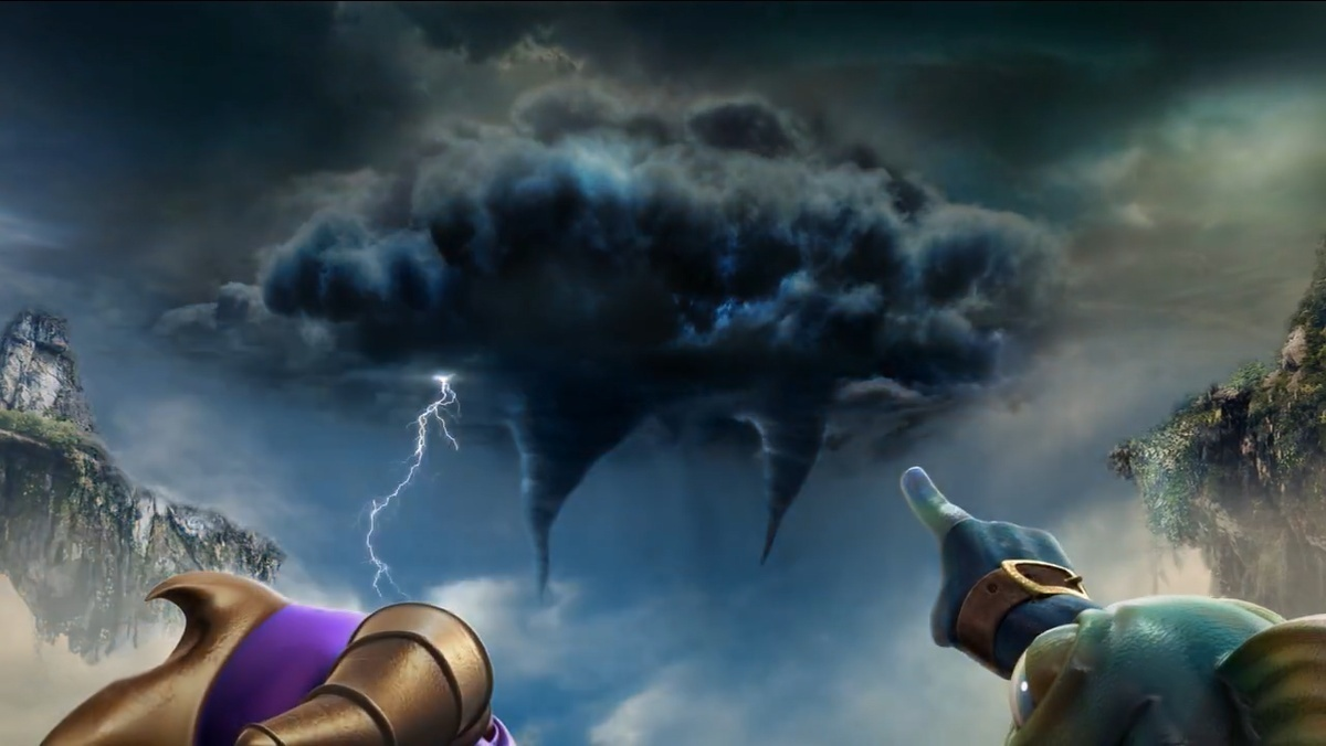 Spyro and Gill Grunt observing an evil cloud in The Beginning trailer