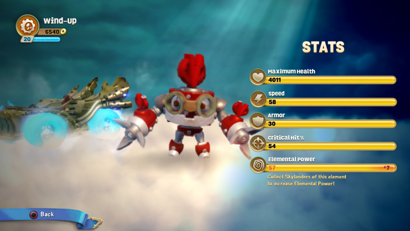 VVind-Up's stats in Skylanders SuperChargers.