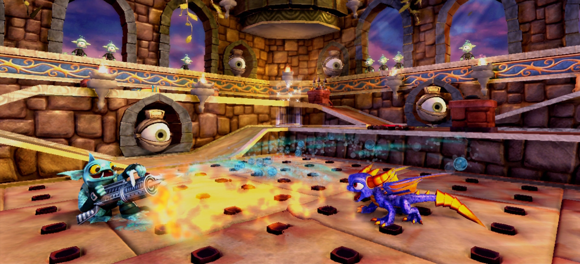 Promotional Image featuring Spyro and Gill Grunt fighting in Cyclops Square