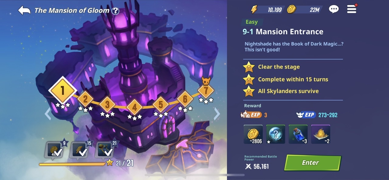 Mansion of Gloom's current mission screen