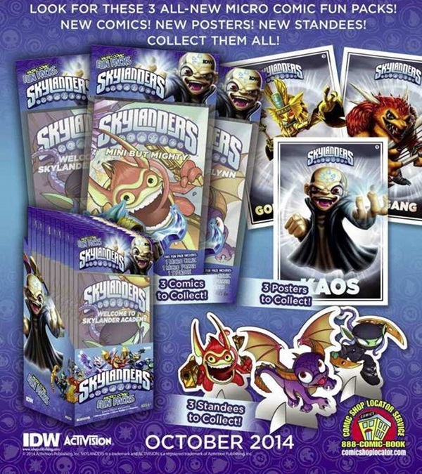 Promotion showing the contents of the first 3 Micro Comic Fun Packs.