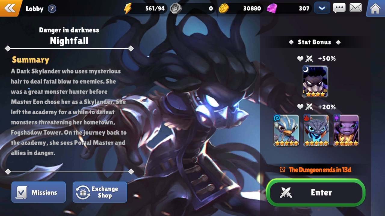 Story of Nightfall Menu Screen
