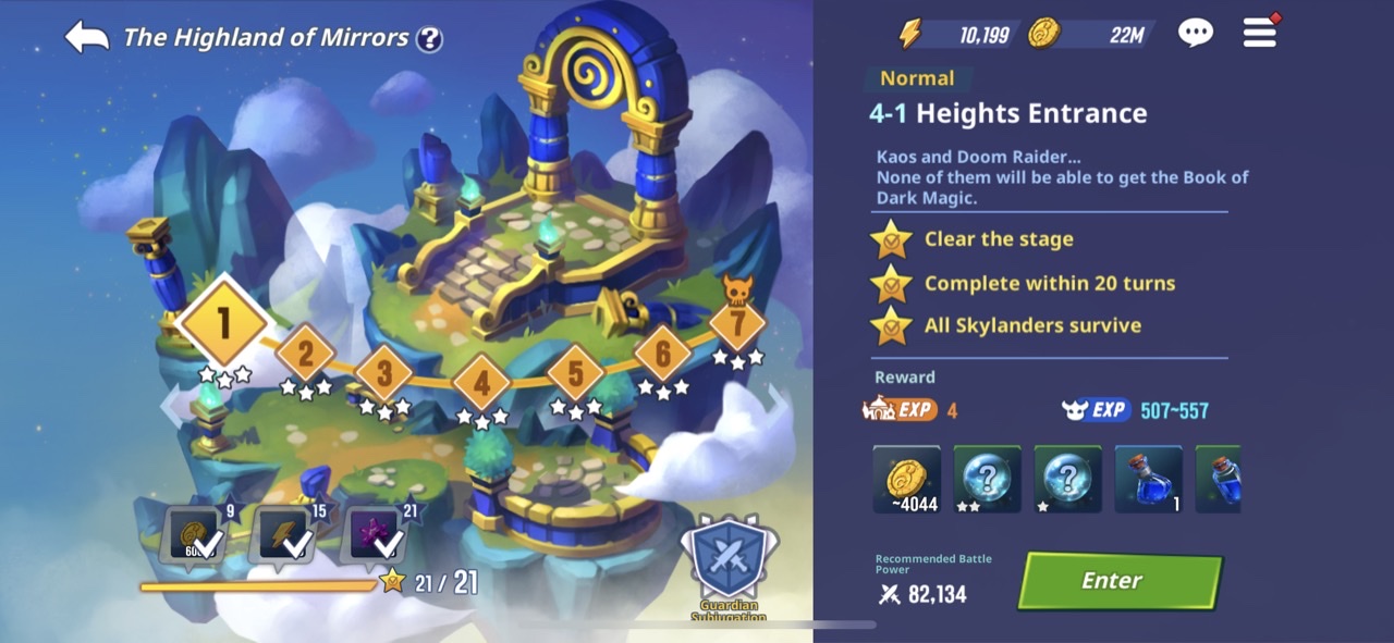 Highland of Mirror's current mission screen