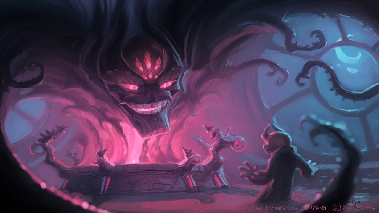 Concept art by Dave Phillips, where Darkness Snares emit from the Darkness inside the Sky Eater