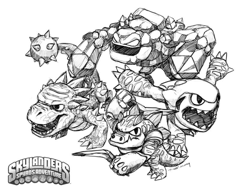 The Earth Skylanders in Skylanders: Spyro's Adventure (Dino-Rang, Bash, Terrafin, Prism Break) by I-Wei Huang