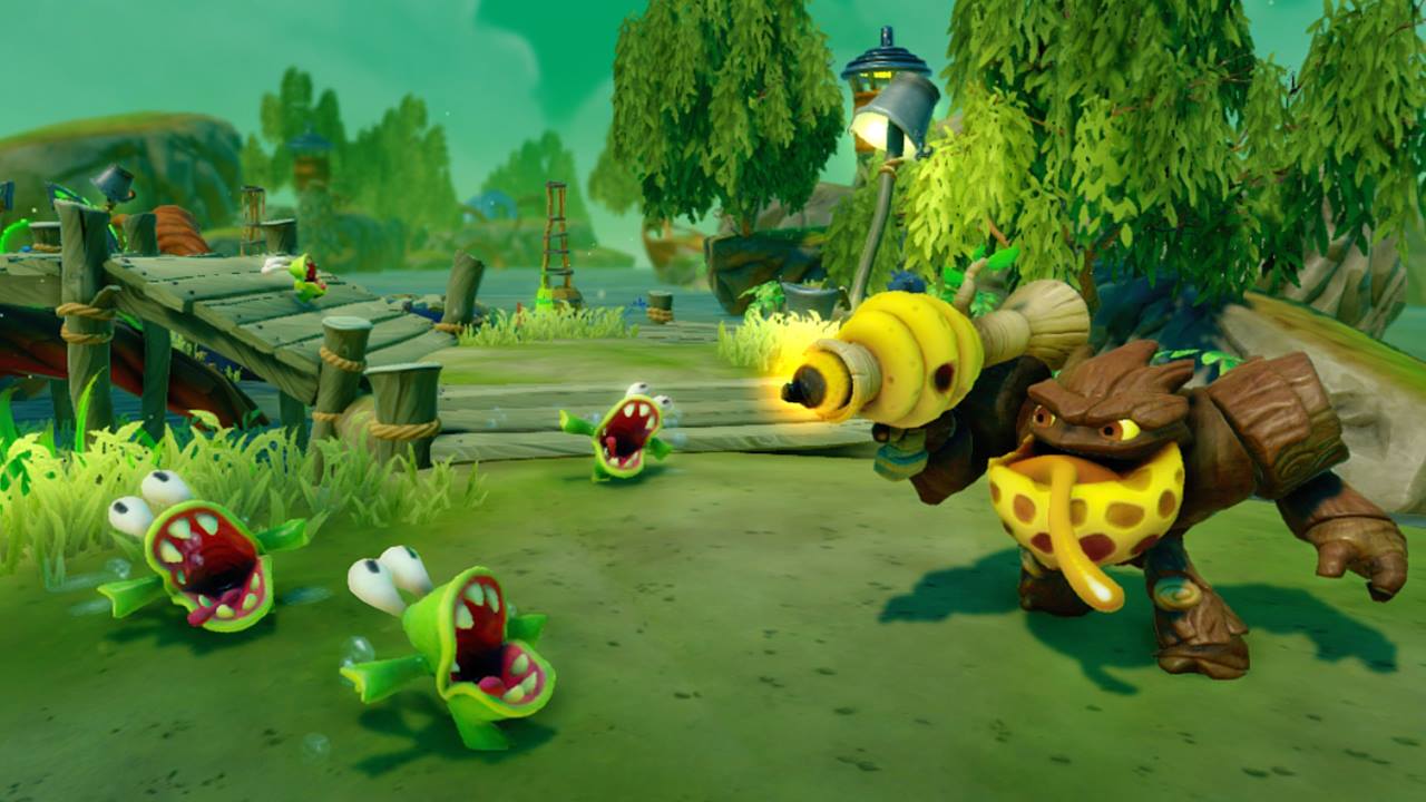 Lightcore Bumble Blast fighting three Chompies in Mudwater Hollow