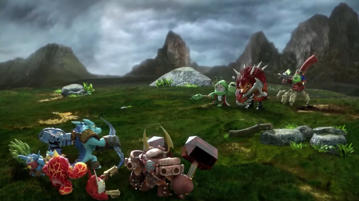 Wolfgang, Chompy Mage and Dr. Krankcase engaging the Trap Masters and Skylanders in The Discovery Trailer