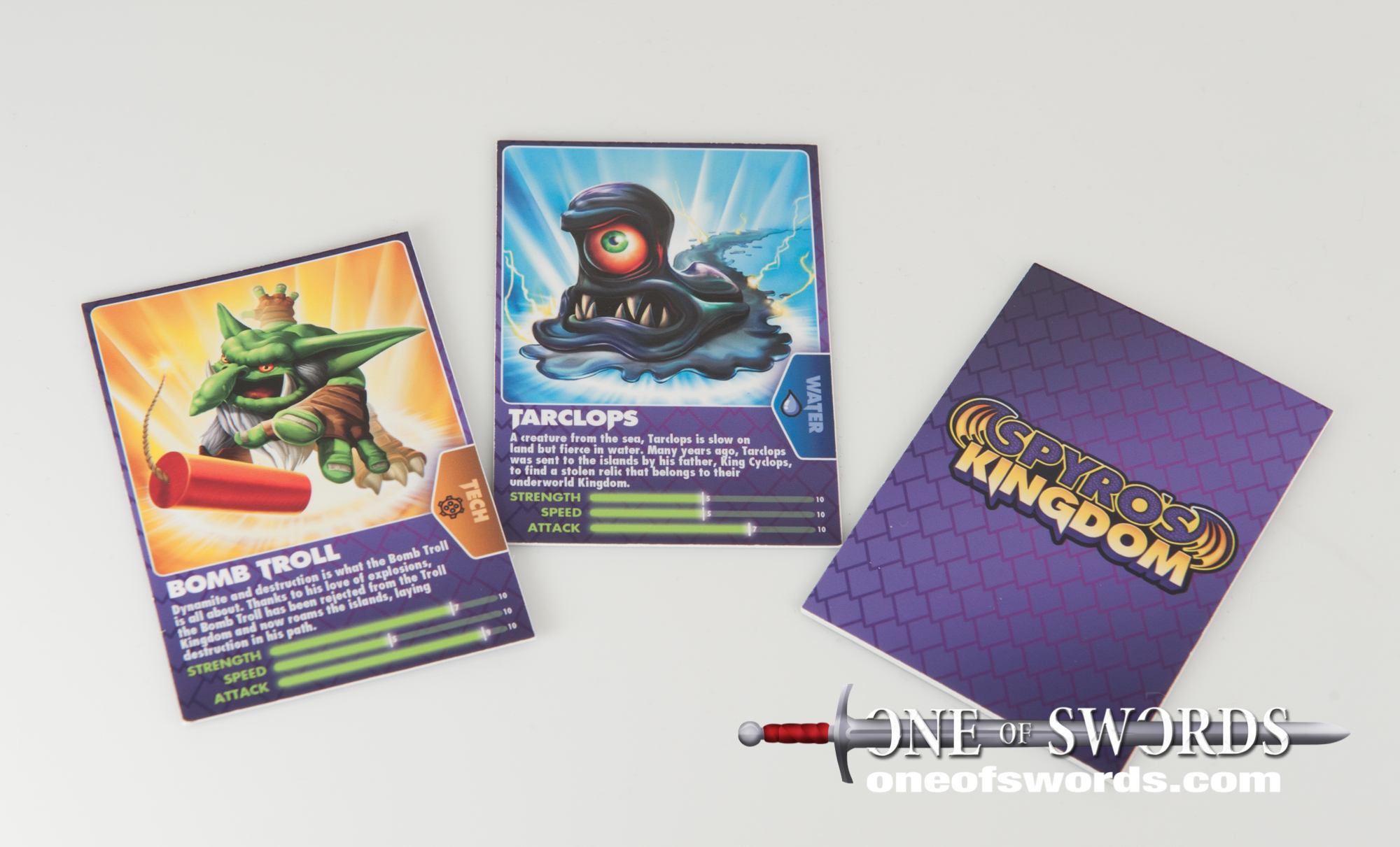 Tarclops Spyro's Kingdom character card along with Bomb Troll's