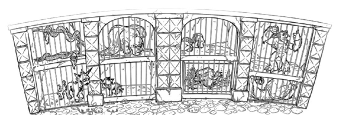 Various creatures seen among the Cyclops Queen's vast collection of animals.