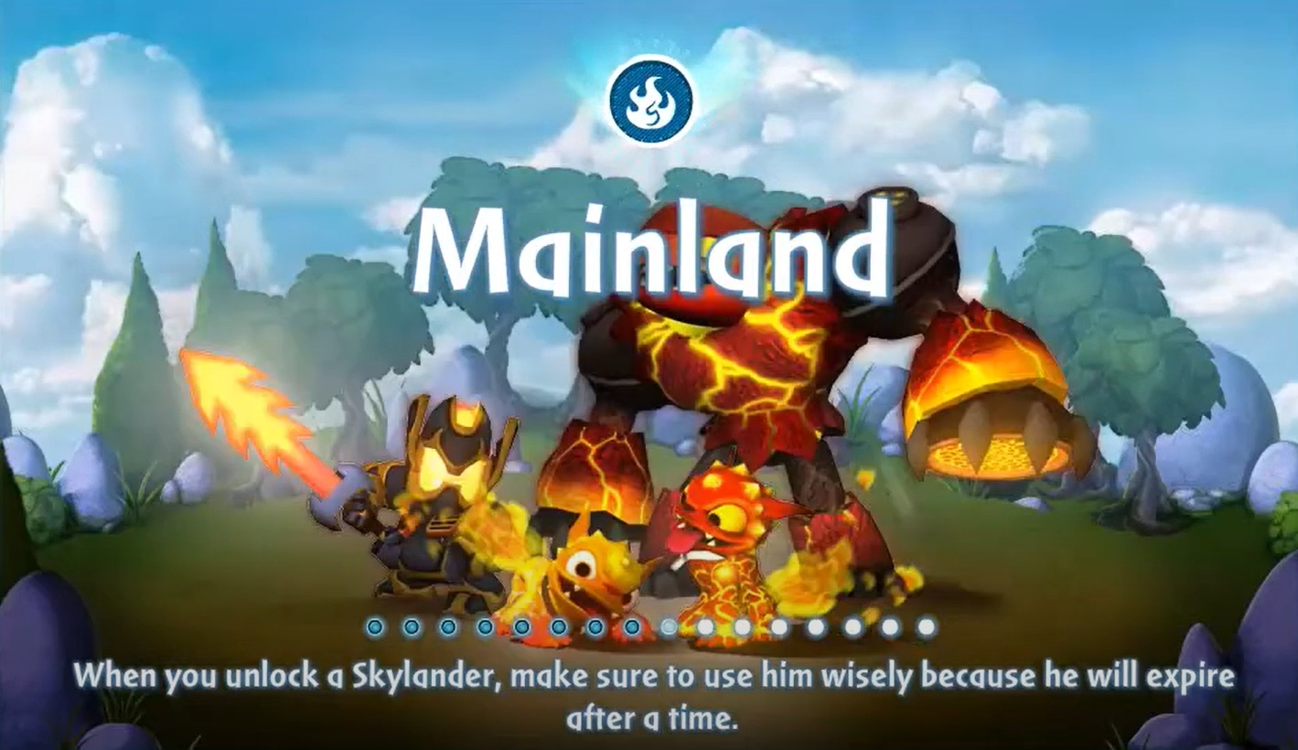 Loading screen in Skylanders: Universe with the Fire Skylanders introduced in Skylanders: Giants