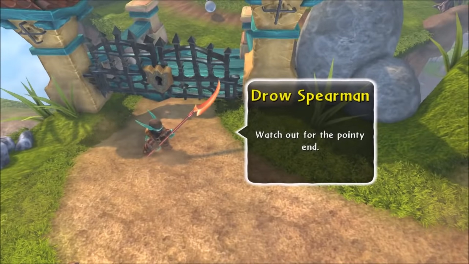Drow Spearman's enemy intro at Perilous Pastures (PlayStation 3 / Xbox 360)