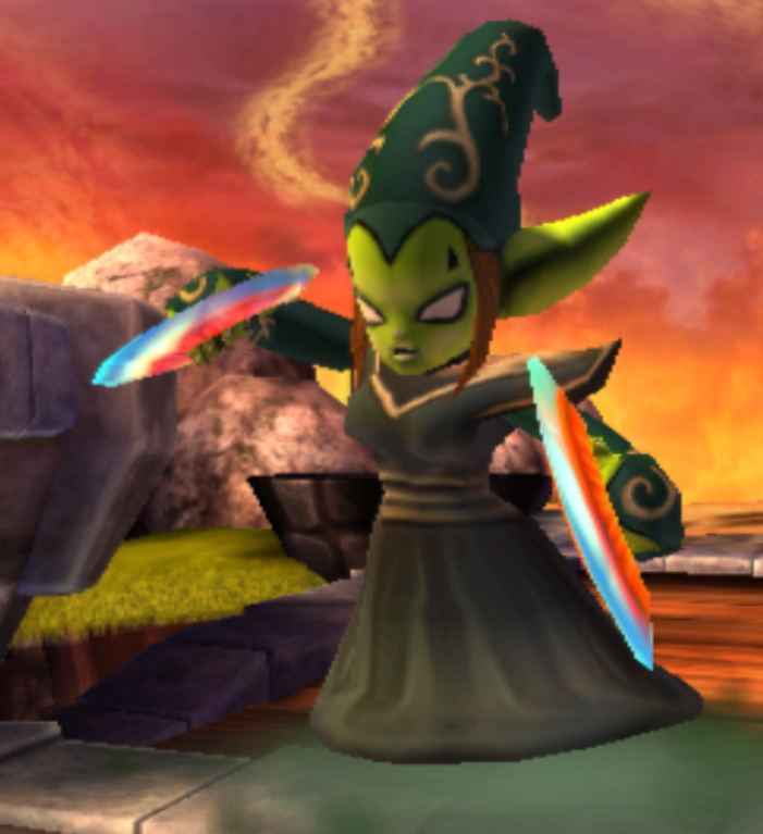 Green skinned Drow Witch seen in the Wii version of Sky Schooner Docks and Lair of Kaos