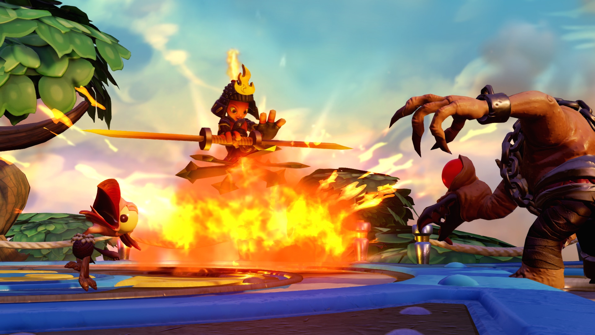 Ember attacking a Beak Seeker and a Carrion Crusher