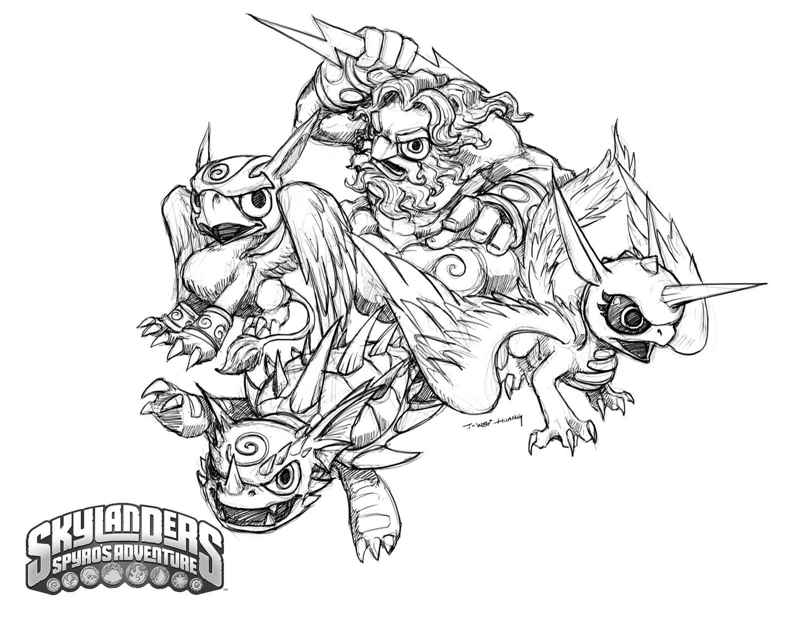 The Air Skylanders in Skylanders: Spyro's Adventure (Warnado, Sonic Boom, Whirlwind, Lightning Rod) by I-Wei Huang
