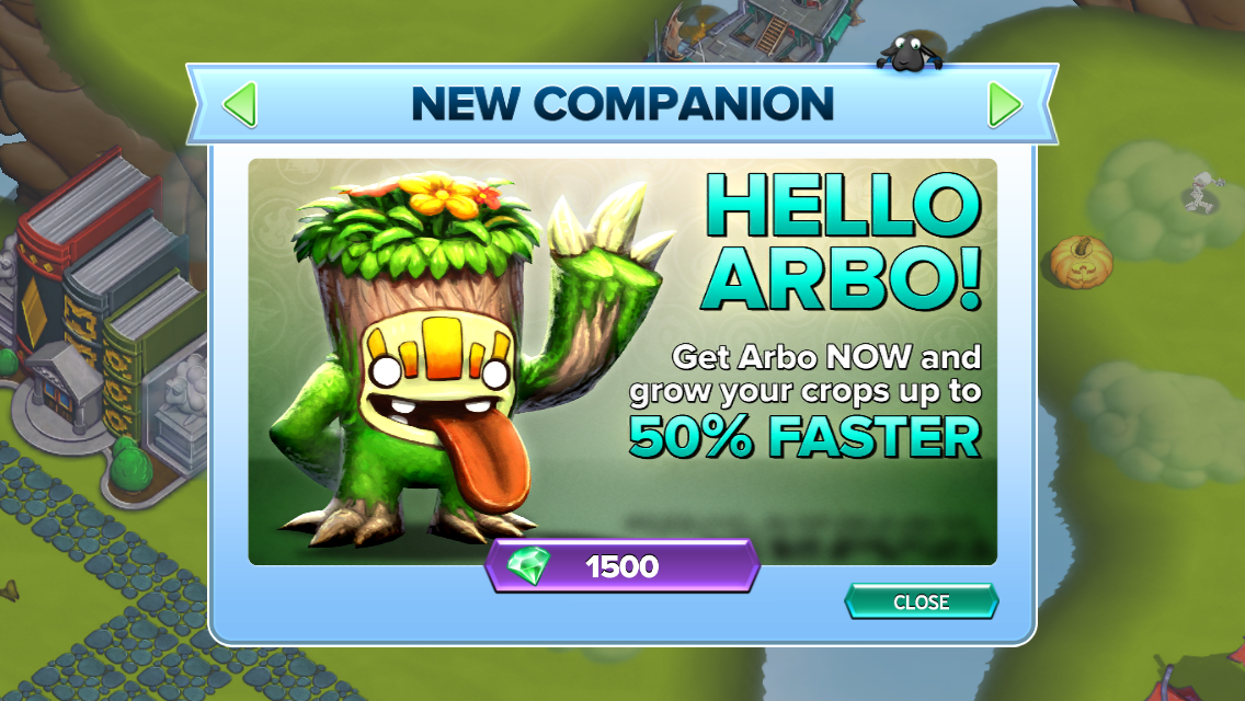 An alert promoting the new companion Arbo in Lost Islands