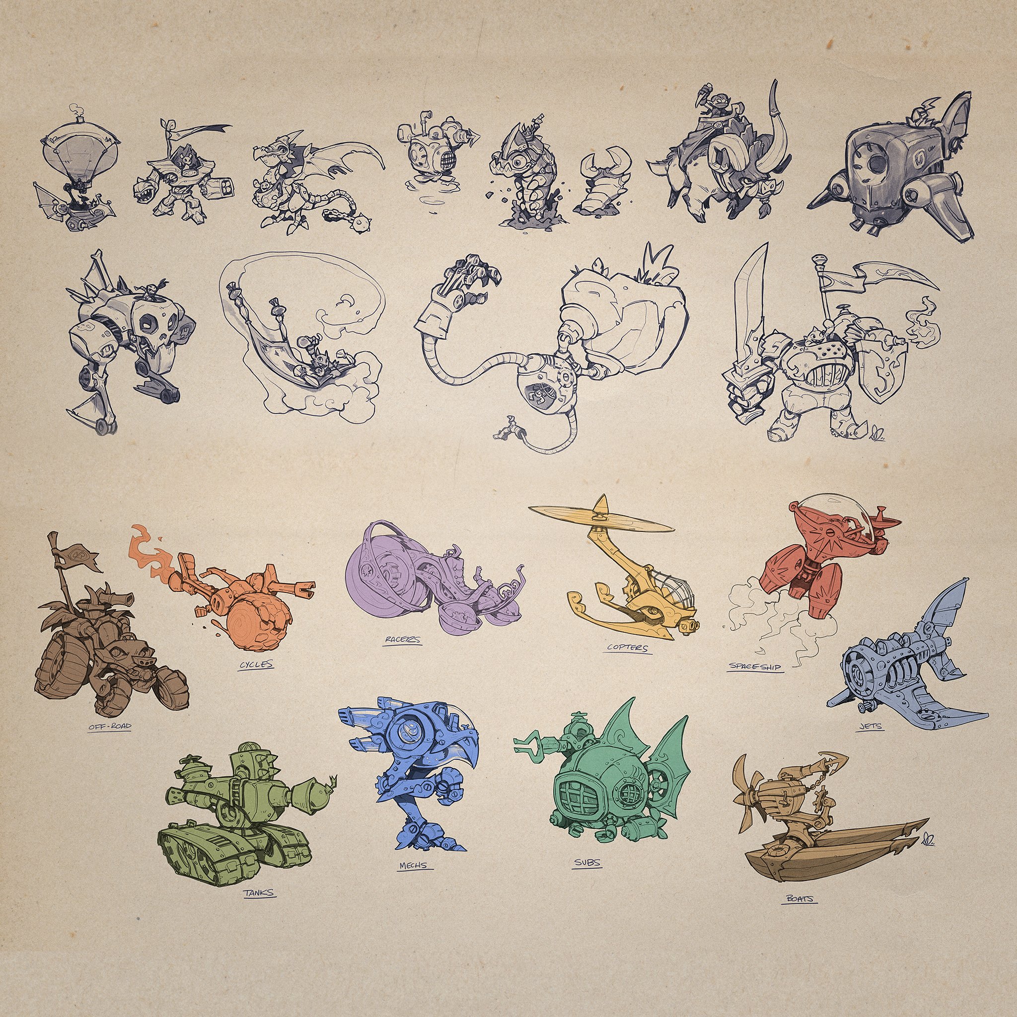 Early concepts of the SuperChargers and mechs by Dave Phillips